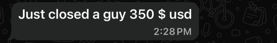 Just closed a guy 350 USD
