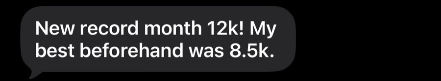 New record month 12k! My best beforehand was 8.5k